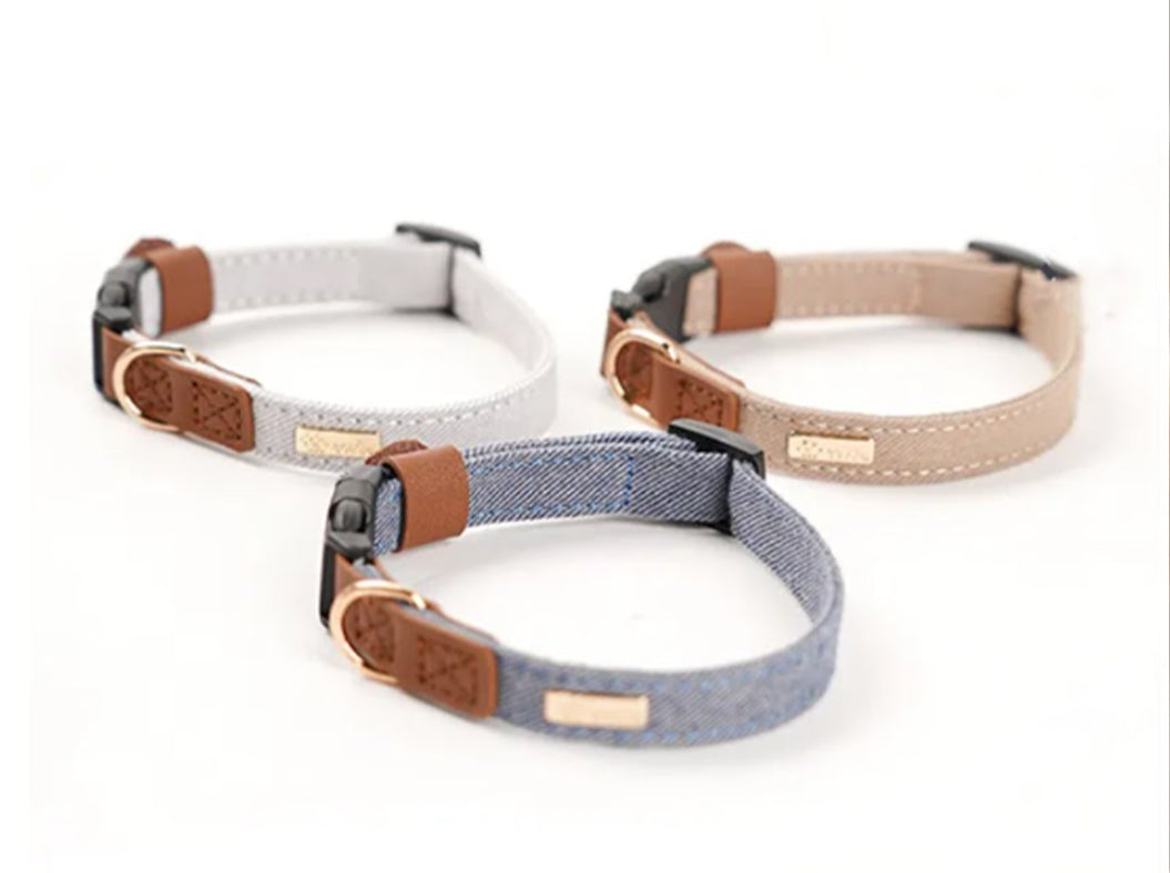 Stylish denim cat collar with personalized phone number tag for anti-lost security - KinduShop
