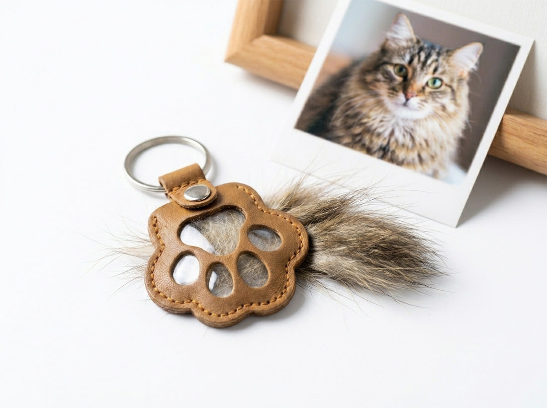 Premium leather and metal Guardian Claw charm with pet hair keepsake display - artisanal memorial accessory - KinduShop